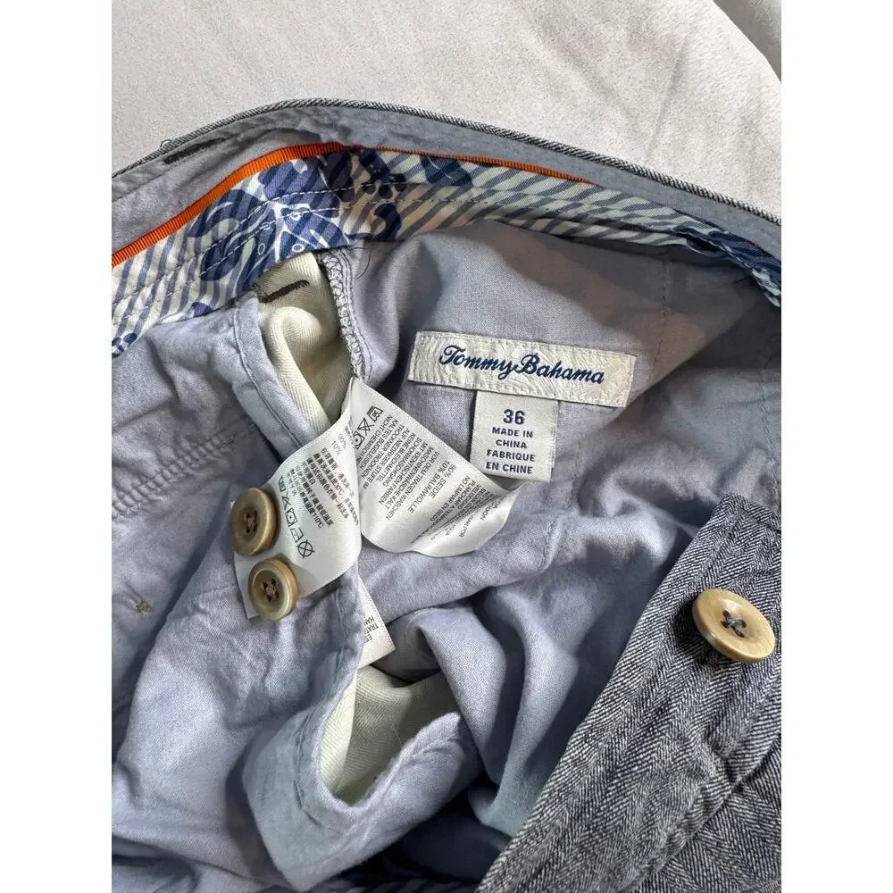 Tommy Bahama Silk Blend Shorts Mens 36 Gray Blue Flat Front Luxury Casual